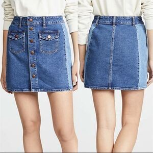 Madewell Stretch Denim Pieced Edition 2-Tone Straight Mini Skirt Size 27 Blue